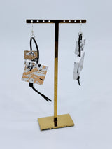 Handmade Recycled Wooden Statement Earrings – Hand-Painted & Gold Leaf Square Drop Earrings