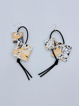 Handmade Recycled Wooden Statement Earrings – Hand-Painted & Gold Leaf Square Drop Earrings
