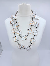Handmade Square Bead Versatile Necklace | Recycled Wood Sustainable Jewelry - Gilded - Large