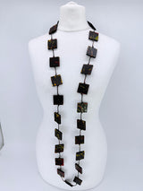Handmade Square Bead Versatile Necklace | Recycled Wood Sustainable Jewelry - Gilded - Large