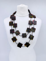 Handmade Square Bead Versatile Necklace | Recycled Wood Sustainable Jewelry - Gilded - Large