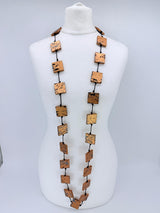 Handmade Square Bead Versatile Necklace | Recycled Wood Sustainable Jewelry - Gilded - Large