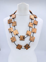 Handmade Square Bead Versatile Necklace | Recycled Wood Sustainable Jewelry - Gilded - Large