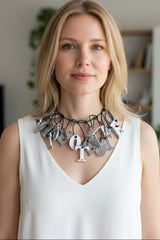 Handmade VOTE Letter Statement Necklace – Recycled Wood Bold Statement Jewelry - short
