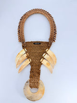 Asmat Inspired Shell & Fish Bone Statement Necklace with Semi-Precious Stone Pendant