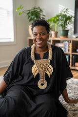 Asmat Inspired Shell & Fish Bone Statement Necklace with Semi-Precious Stone Pendant