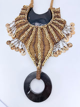 Earth & Ocean Tribal Macramé Bib Necklace – Handmade Shell & Stone Statement Jewellery