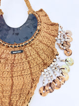Earth & Ocean Tribal Macramé Bib Necklace – Handmade Shell & Stone Statement Jewellery