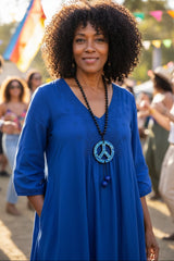 Handmade Wooden Beads Necklace with Recycled Glass Mosaic Peace Pendant | Sustainable Statement Jewelry Inspired by Jimi Hendrix
