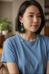 Handmade recycled wood Small LOVE on fishing wire Chain sustainable Earrings - Solid color
