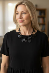 HAPPY HEARTS WITH SMALL BEADS MADE FROM RECYCLED WOOD NECKLACE
