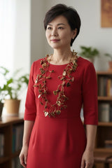 Handmade Heart Necklace – Recycled Wood, Red & Gold Statement Jewellery | Sustainable Gift