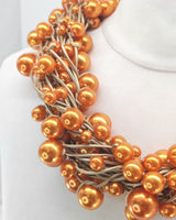 10-Strand Faux Pearls on Leatherette statement playful Necklace