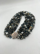 Handmade 3 layers statement elegant necklace-Vintage mother of pearl coins with Flower