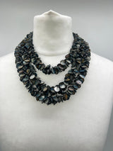Handmade 3 layers statement elegant necklace-Vintage mother of pearl coins with Flower