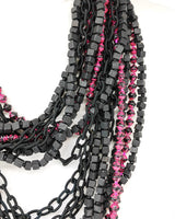 Handmade 10-Strand Recycled Wood & Textile Chain Playful Necklace | Sustainable Statement Jewellery