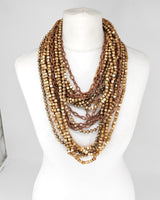 Handmade 10-Strand Recycled Wood & Textile Chain Playful Necklace | Sustainable Statement Jewellery