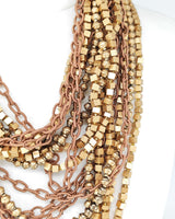 Handmade 10-Strand Recycled Wood & Textile Chain Playful Necklace | Sustainable Statement Jewellery
