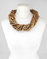 Handmade 10-Strand Recycled Wood & Textile Chain Playful Necklace | Sustainable Statement Jewellery