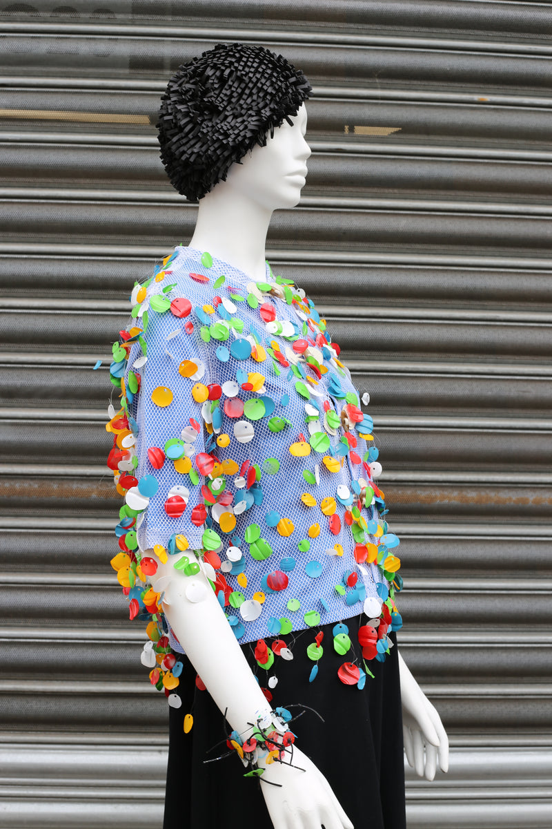 WEARABLE ART - HANDMADE RECYCLED PLASTIC BOTTLE PETAL SHORT JACKET - MULTI - Jianhui London