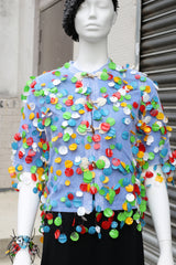 WEARABLE ART - HANDMADE RECYCLED PLASTIC BOTTLE PETAL SHORT JACKET - MULTI - Jianhui London