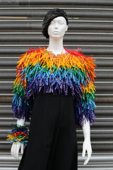 Handmade Recycled Plastic Fringe Shrug - Rainbow - Jianhui London