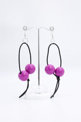 Round Beads on Leatherette Loop Earrings - Double - Jianhui London