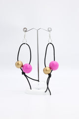 Round Beads on Leatherette Loop Earrings - Double - Jianhui London
