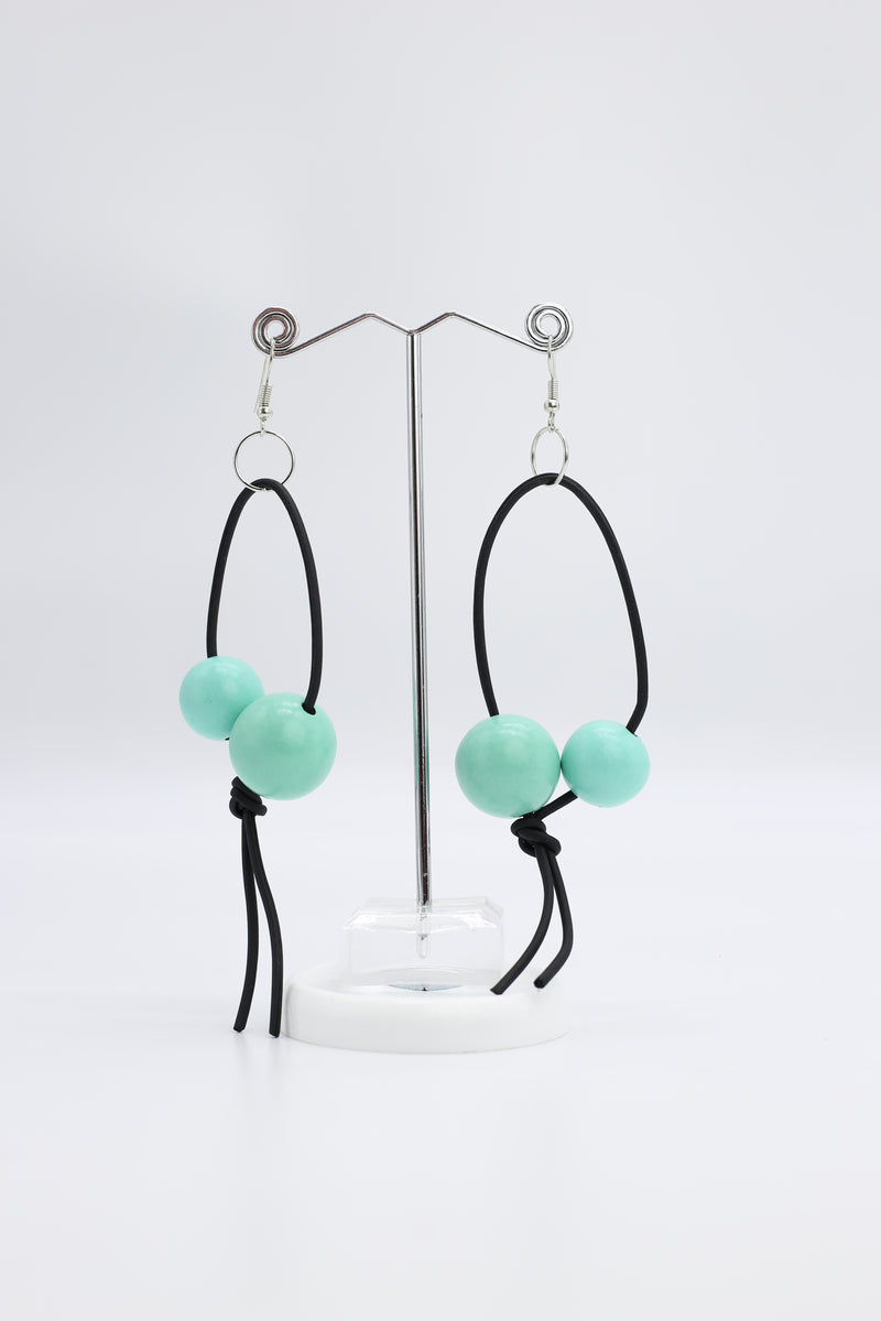 Round Beads on Leatherette Loop Earrings - Double - Jianhui London
