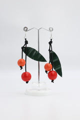 Wooden Beads & Recycled Plastic Bottle leaf Berry Earrings - Jianhui London