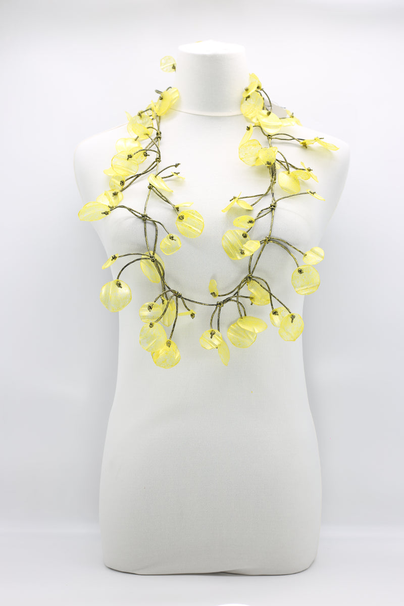 RECYCLED PLASTIC BOOTLES WATER LILY LEAF NECKLACES - HAND BRUSHED, LONG - Jianhui London