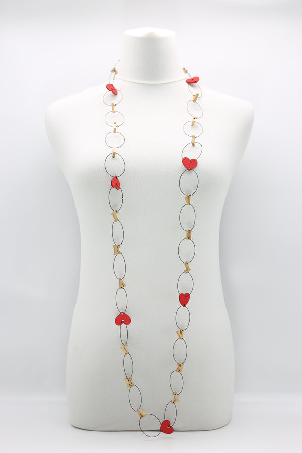 RECYCLED WOOD SMALL LOVE & HEART CHAIN NECKLACE - Jianhui London