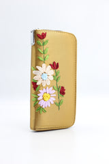 Handmade Recycled Silk  Women's Wallet with Flower Embroidery