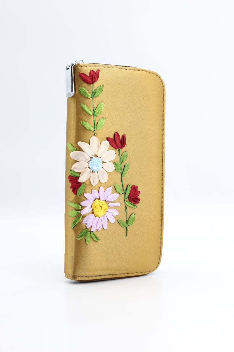 Handmade Recycled Silk  Women's Wallet with Flower Embroidery