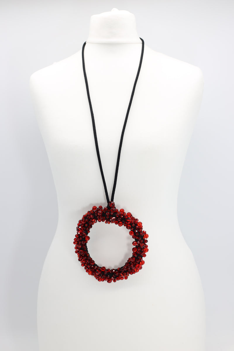 Big round pendant Crystal on cotton cord Necklace