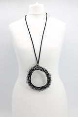 Big round pendant Crystal on cotton cord Necklace