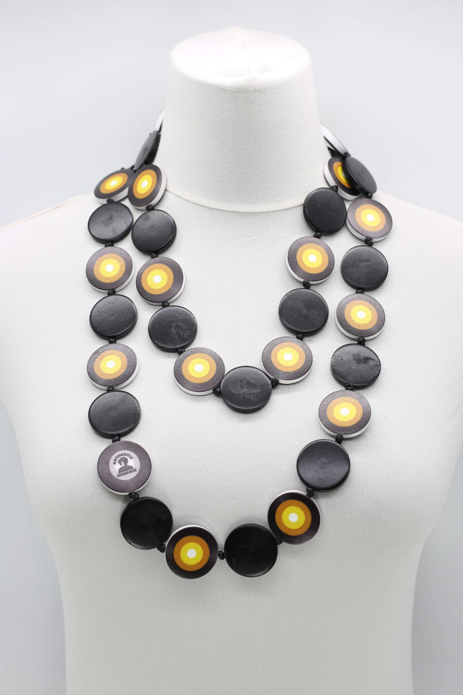 Single Strand Jimi Hendrix Recycled Wooden Disks Necklace