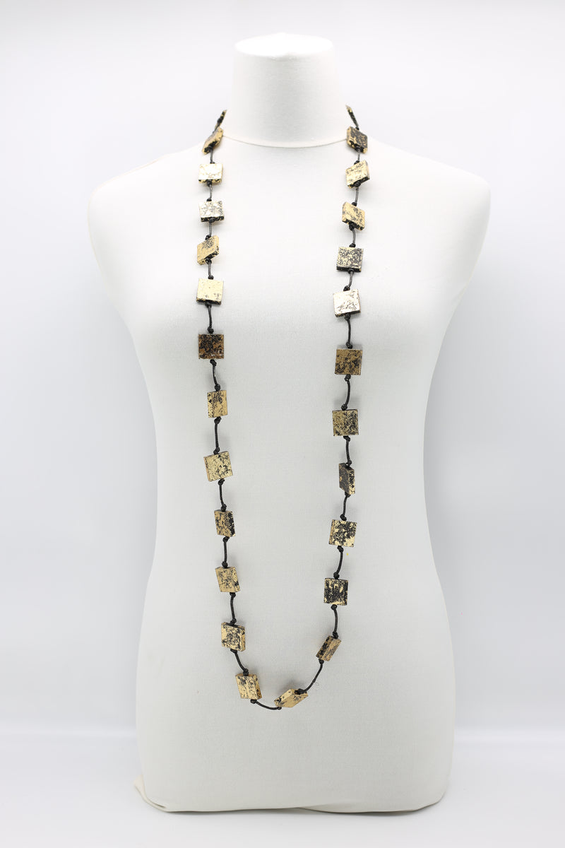 Single strand 2x2 cm Recycled wood square necklaces - hand gilded