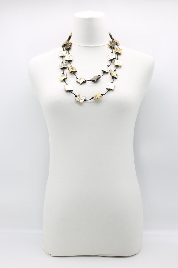 Single strand 2x2 cm Recycled wood square necklaces - hand gilded