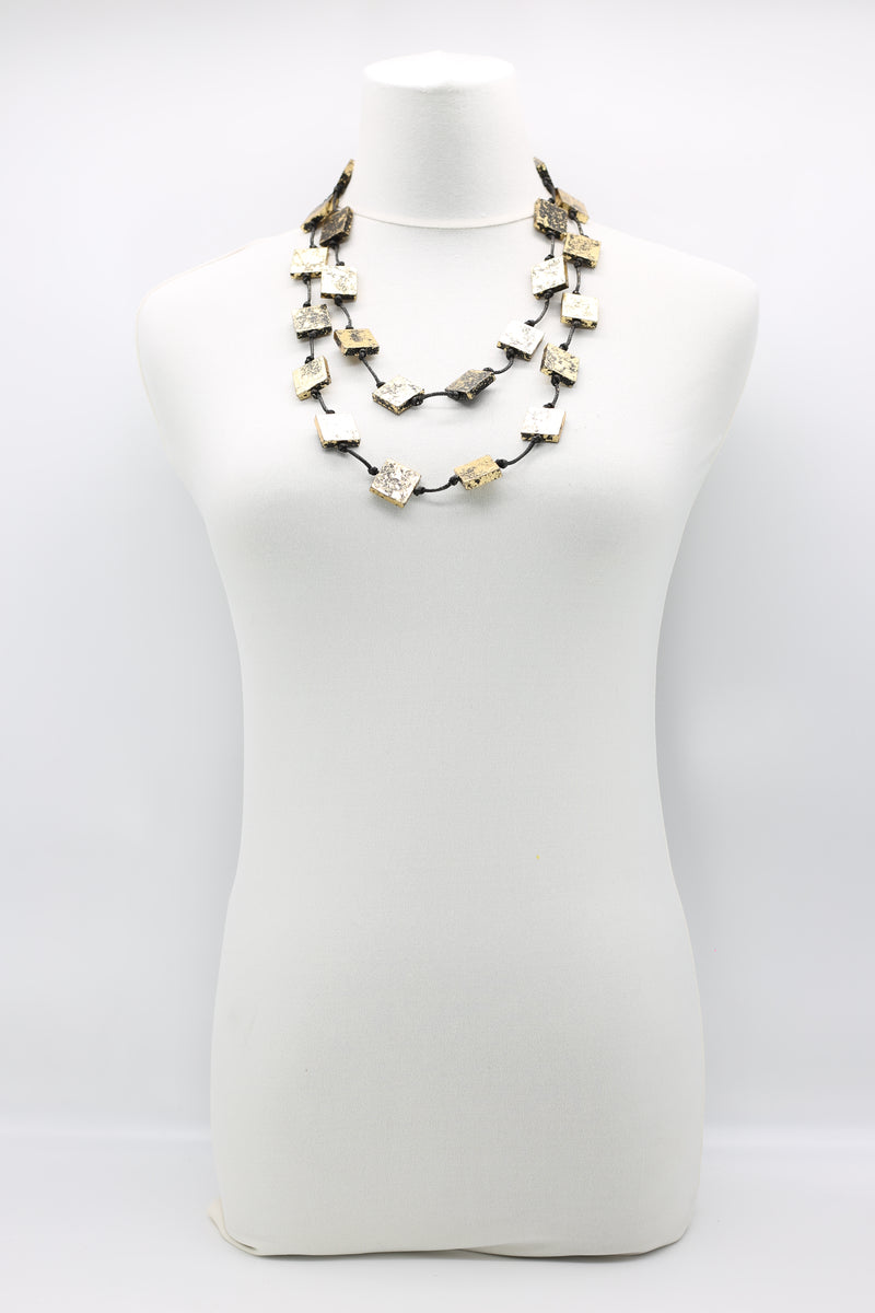 Single strand 2x2 cm Recycled wood square necklaces - hand gilded
