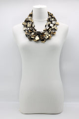 5 STRAND RECYCLED WOOD SQUARES NECKLACES - HAND GILDED - SMALL