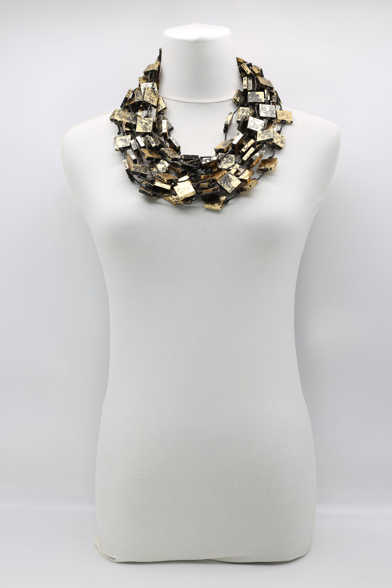 5 STRAND RECYCLED WOOD SQUARES NECKLACES - HAND GILDED - SMALL