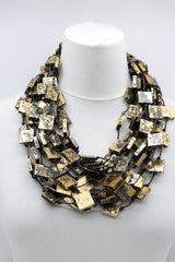 5 STRAND RECYCLED WOOD SQUARES NECKLACES - HAND GILDED - SMALL