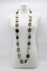 RECYCLED WOOD SQUARES SINGLE STRAND HAND GILDED NECKLACE