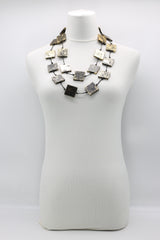 RECYCLED WOOD SQUARES SINGLE STRAND HAND GILDED NECKLACE
