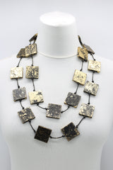 RECYCLED WOOD SQUARES SINGLE STRAND HAND GILDED NECKLACE