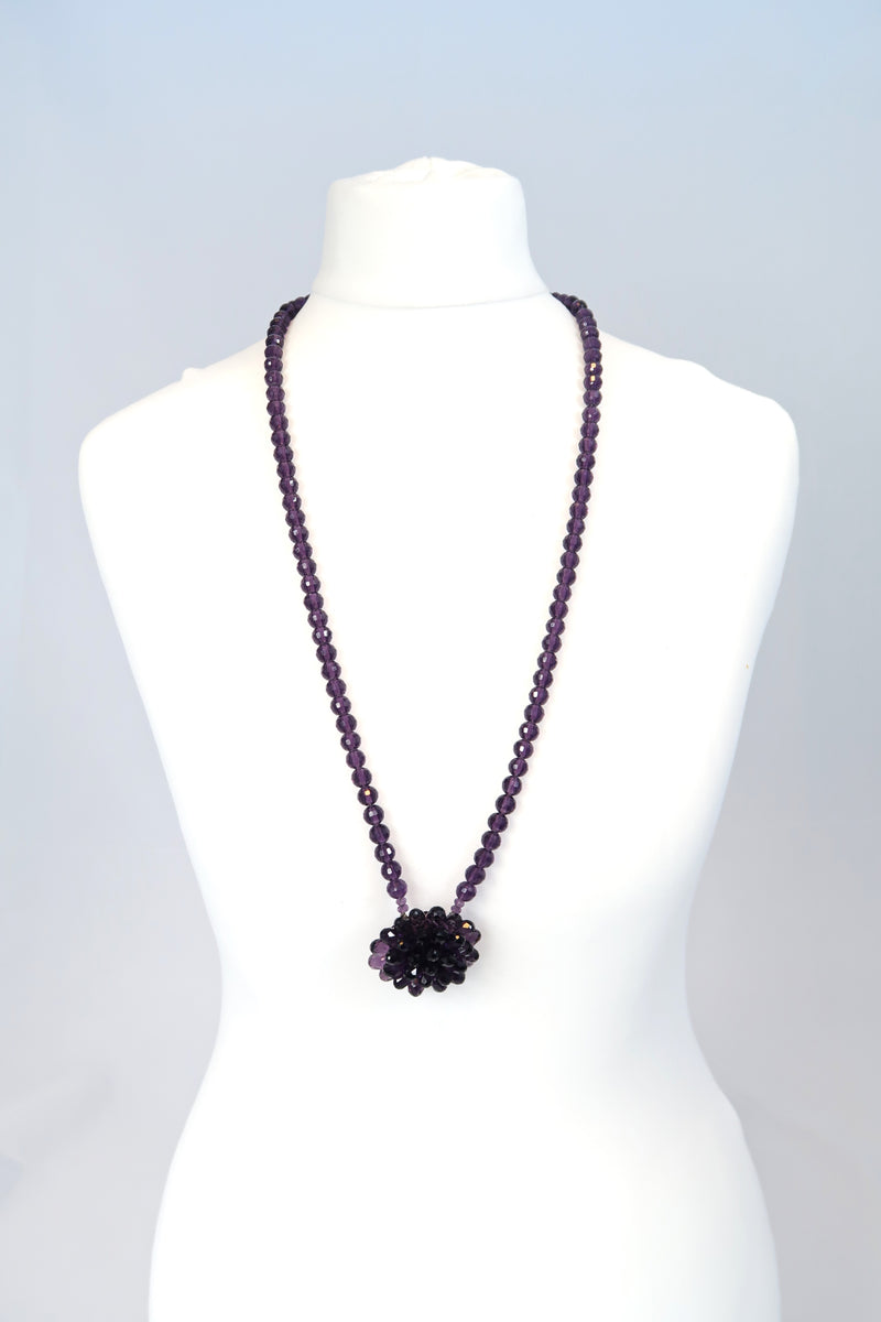 Vintage crystal flower pendant necklace - Long