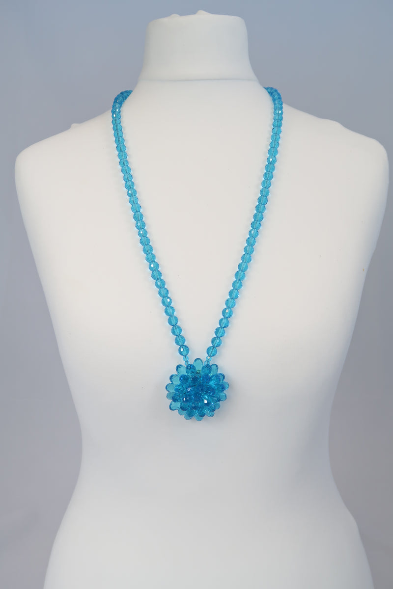 Vintage crystal flower pendant necklace - Long