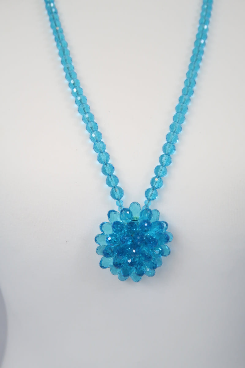Vintage crystal flower pendant necklace - Long