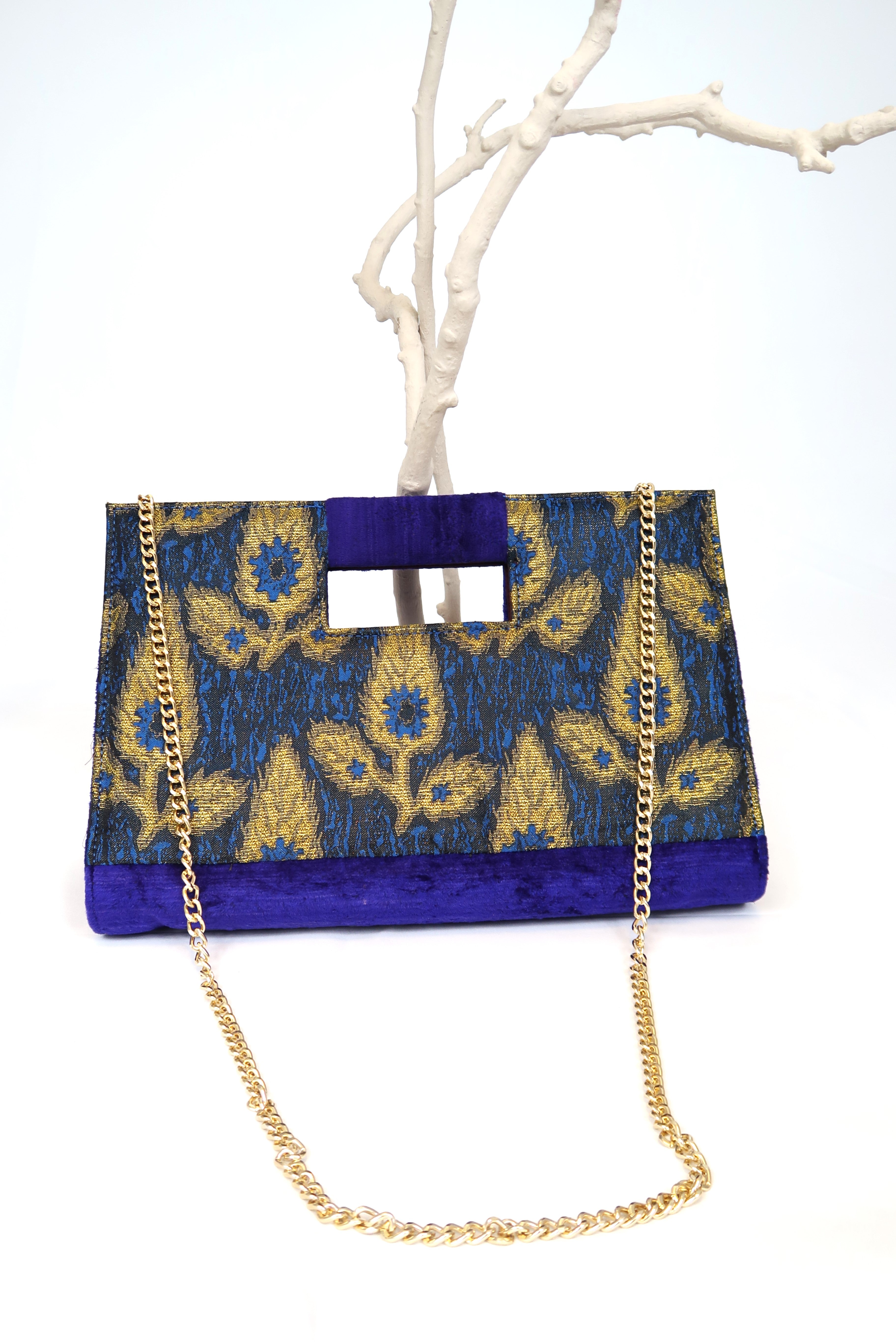 Mid Asia Vintage Fabric Hand Bag with gold chain sling Jianhui London